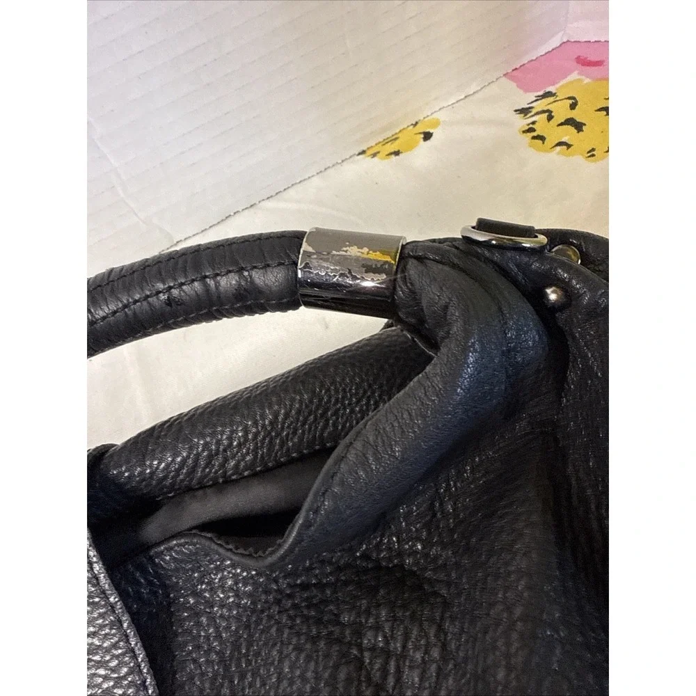 Kenneth Cole NY Black Pebbled Leather Handbag HOBO Silver Tone Hrdwr No CB Strap